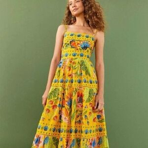 Farm Rio Yellow Summer Garden Sleeveless Maxi Dress Women’s Size XS